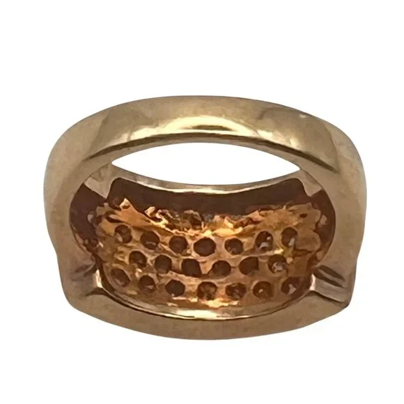 Pave Gold Tone Ring Yellow CZ Silver Tone Accent Size 7 Cocktail Statement 6.62g - Picture 8 of 8